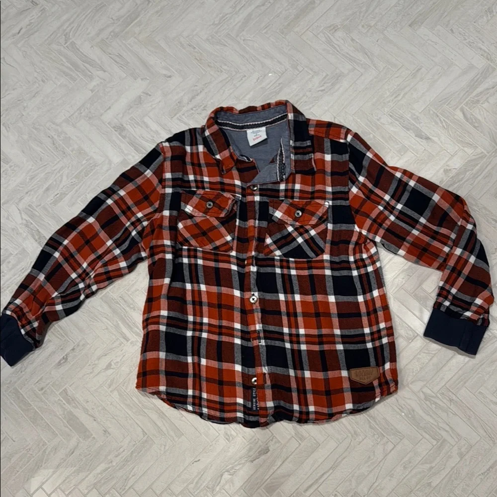 Orange and Navy Plaid Button Down Shirt, kids